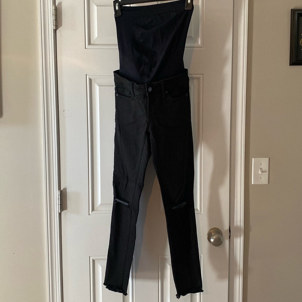 Blanqi Black Demin Over belly distressed maternity jeans